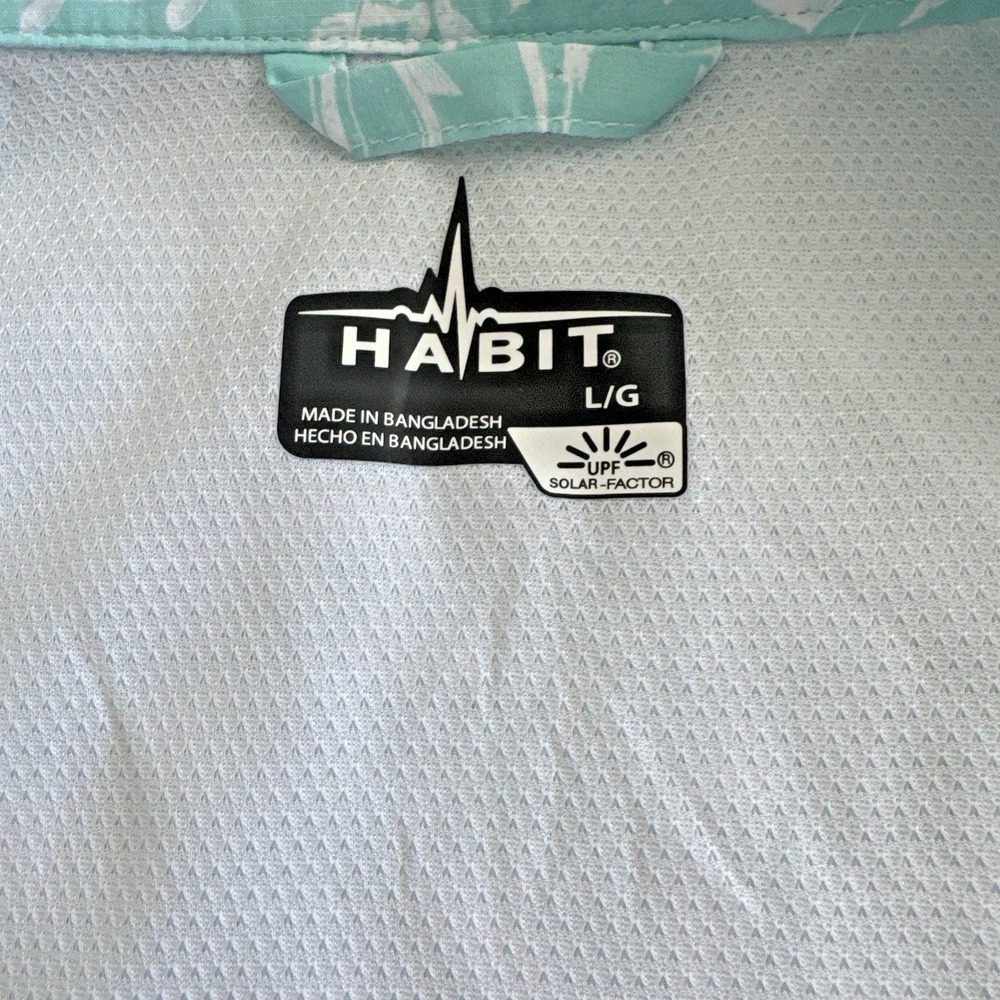 Habit Fishing Shirt River Run Aqua Splash White Fish Print Men's Size L UPF 50 - Picture 3 of 8